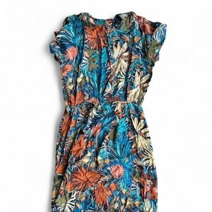 Multi-coloured floral print dress with‎ short sleeves